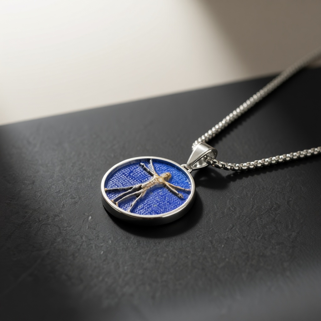 Art Craft Meaning - Classic Vitruvian Man Medallion Necklace Enamel