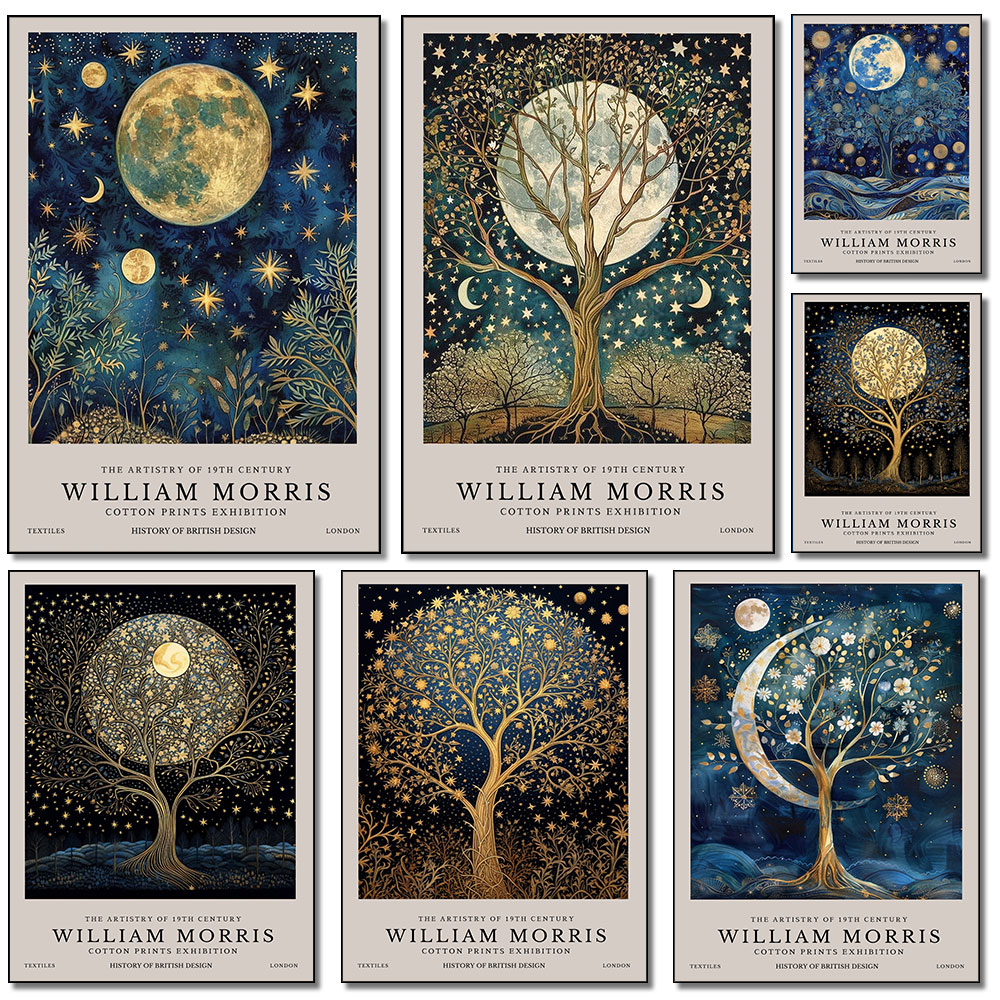 Art Craft William Morris - Retro William Morris Moon and Stars