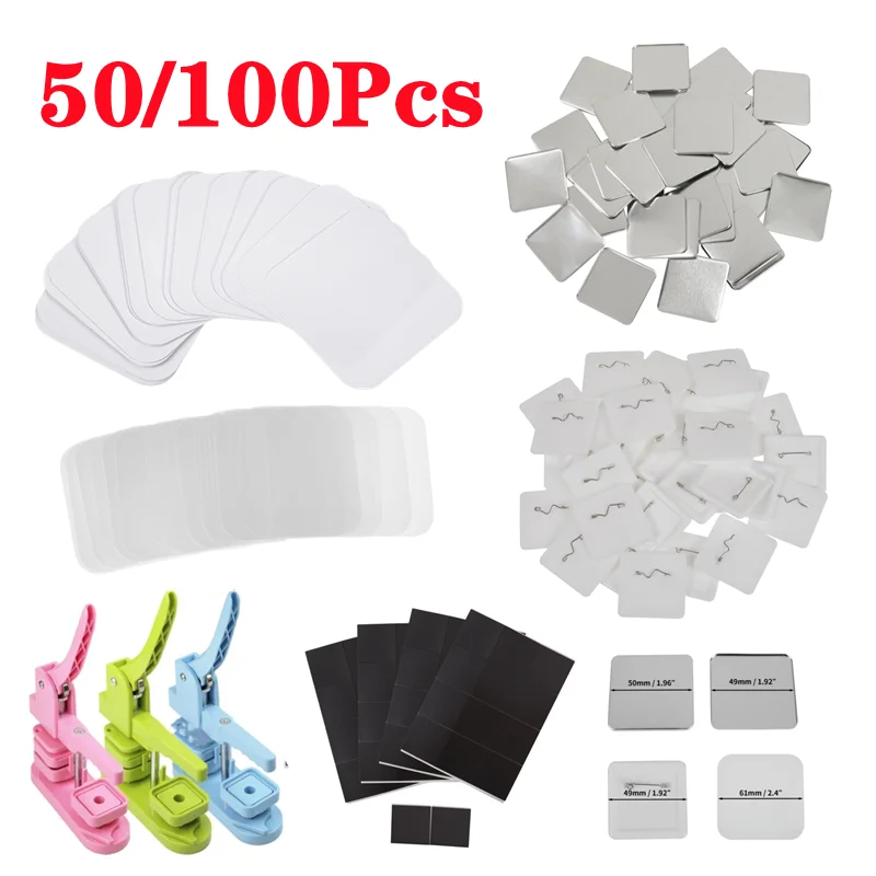 Art Craft Magnet - 50/100PCS 50*50mm Magnet Refrigerator Badge Pin