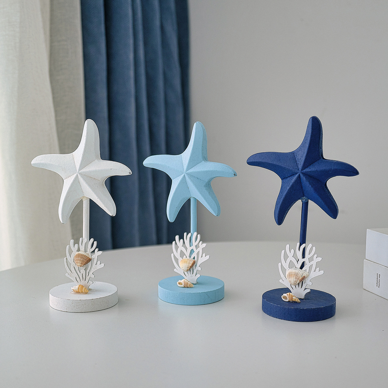 Art Craft Restaurant - 3Pcs Ocean Style Wooden Starfish Ornaments