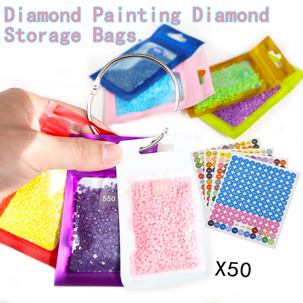 Art Craft Organizer - 50pcs Diamond Painting Bead Storage Bags