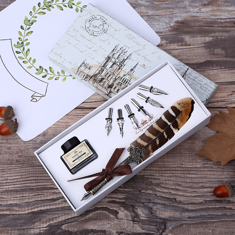 Calligraphy Pen Set - Retro Feather Dip Pen Writing Ink