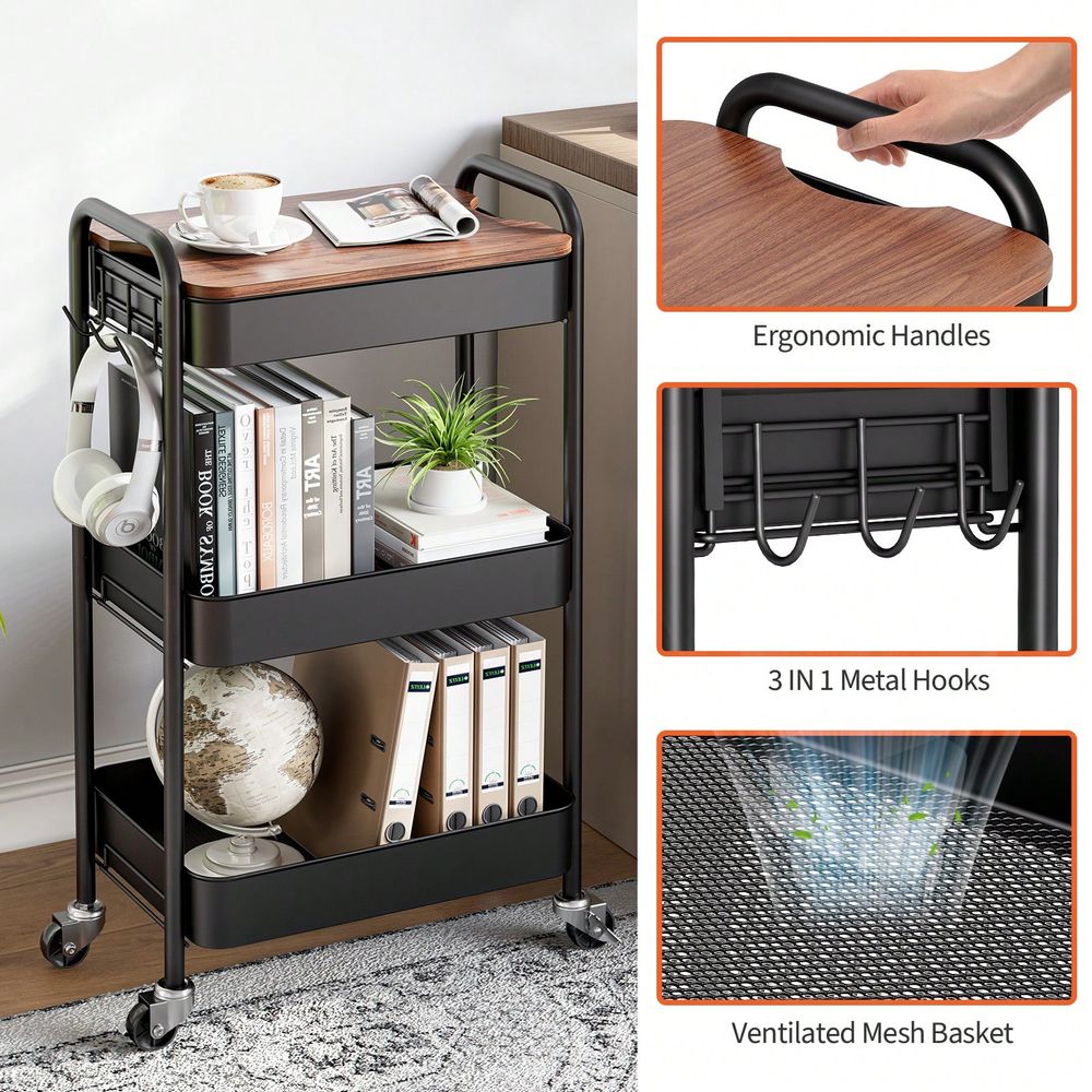 3Tier Rolling Cart, Metal Util - Art Craft Organizer recension och pris