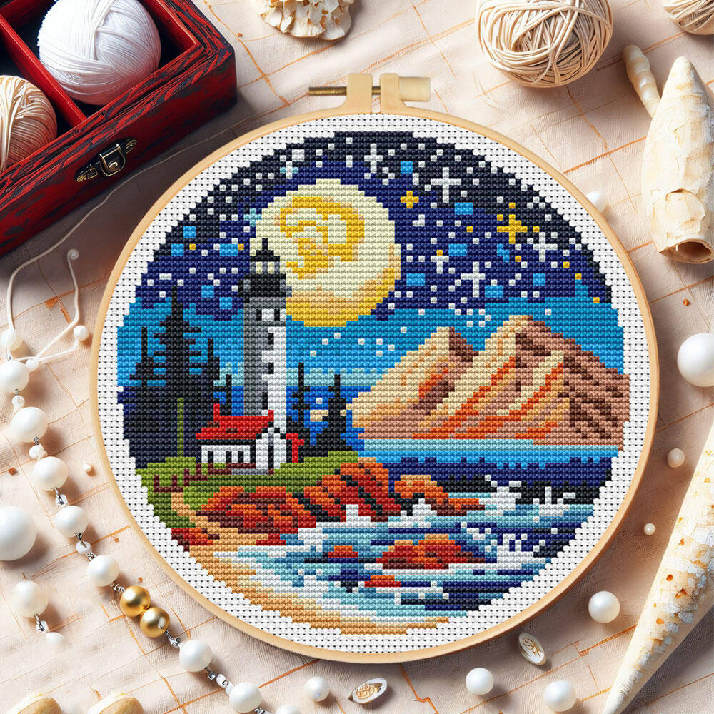 Cross Stitch Lighthouse Sea Mo - Embroidery Hoop Kit recension och pris