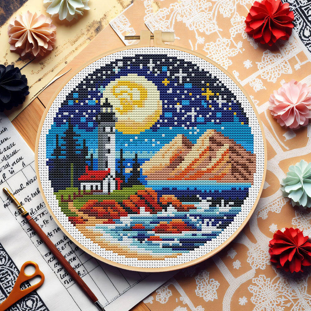 Cross Stitch Lighthouse Sea Mo - Embroidery Hoop Kit recension och pris